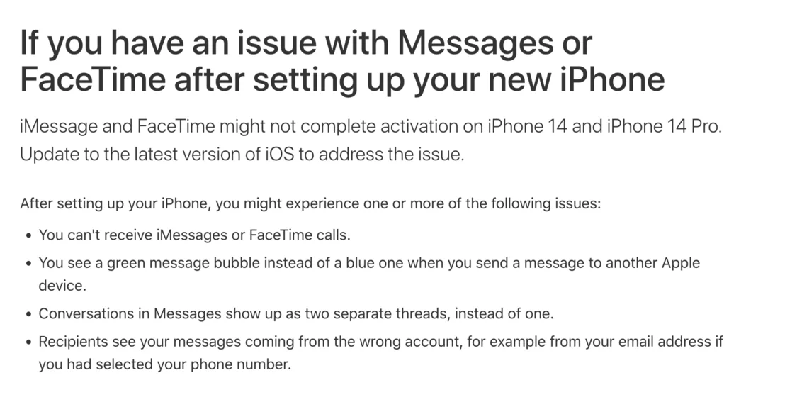iMessage和FaceTime可能无法激活 图源：苹果官网